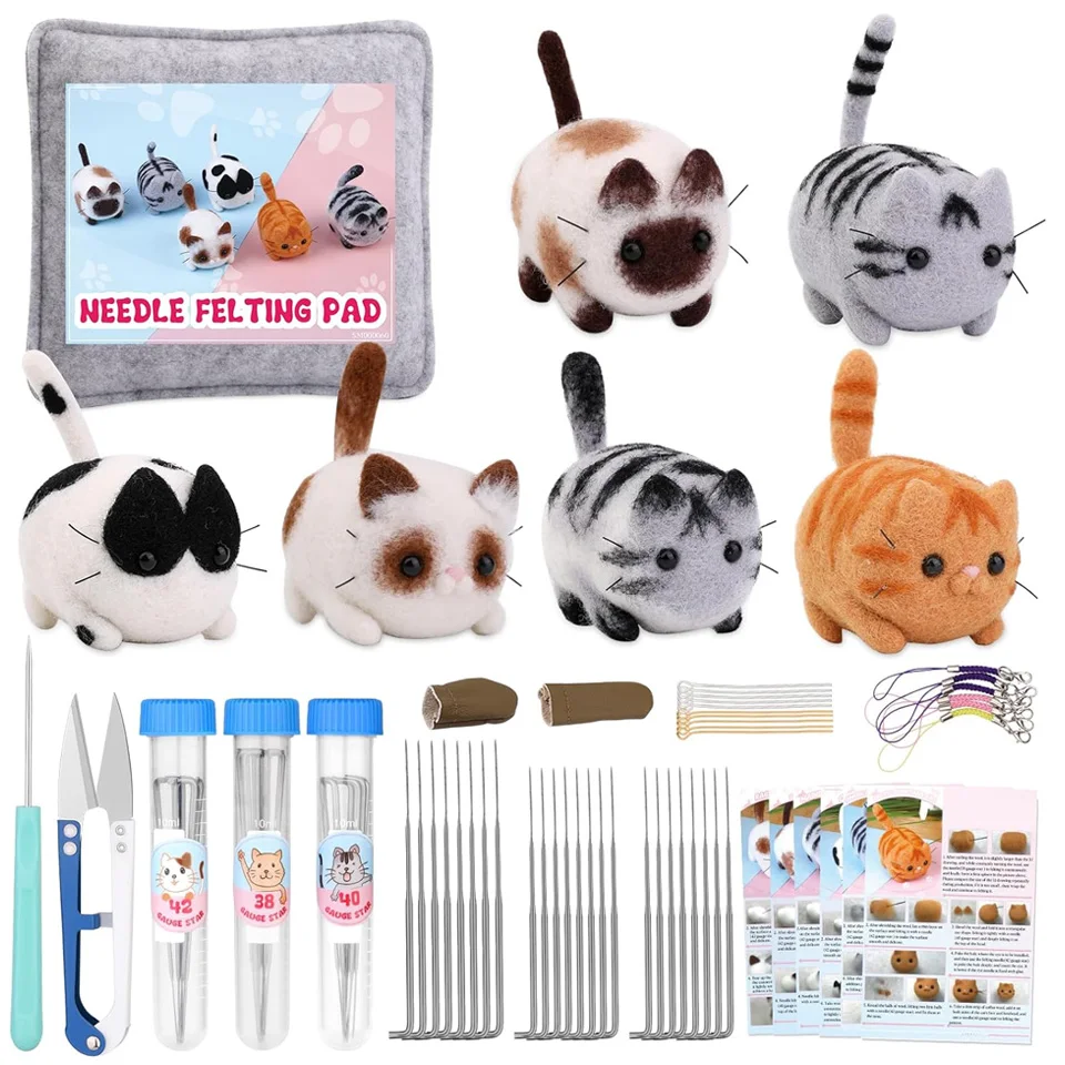 

Zxiixz Needles Felting Supplies with 24Pcs Felting Needles,Felting Pad,Wool Roving,DIY Needle Felting Cat Dolls