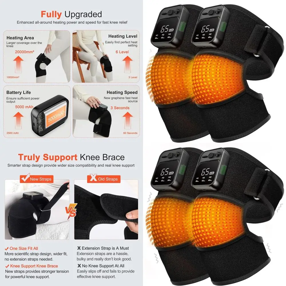 

Cordless Electric Heated Knee Brace with 6 Heat Settings and 3 Massage Modes, Pain Relief Gift for Men & Women (Black, 2-Pack)