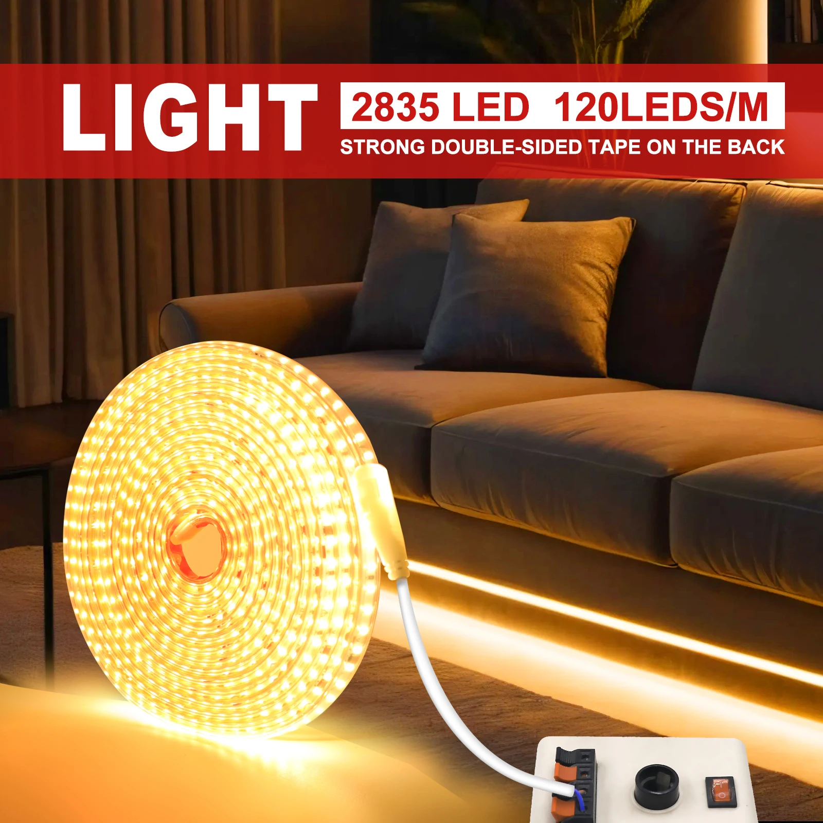 AC 220V LED Strip Light 240LEDs/M with Switch EU Power Kit Ribbon Tape Waterproof 3000K 4000K 6000K Flexible Kitchen Home Decor