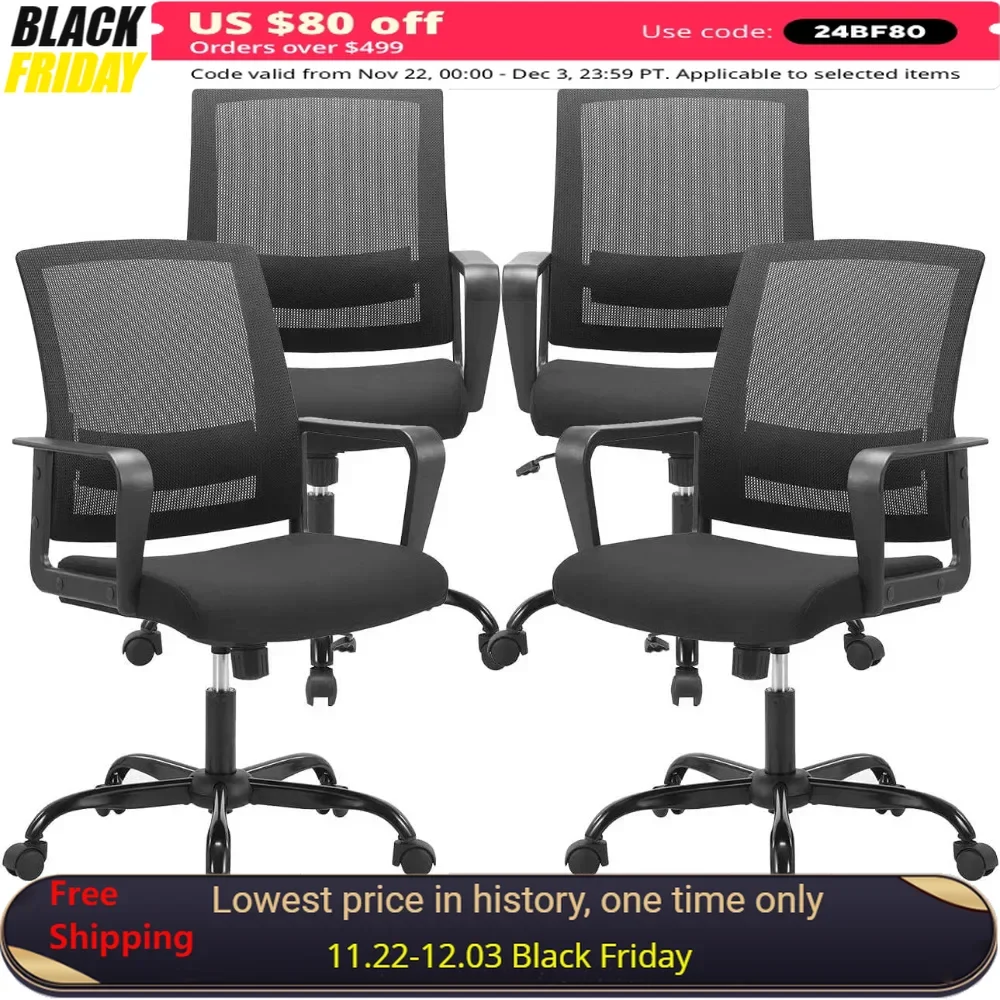 Conference Chairs Set of 4, Ergonomic Rolling Mesh, Executive Lumbar Support and Adjustable Swivel Design, Conference Chairs