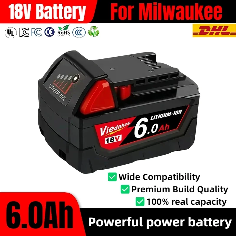 100% originele Voor Milwaukee 18 V batterij 5AH/6AH/9AH hoge energie batterij, voor M18B5 48-11-2402 48-11-2411 48-11-2401 MIL-12A-LI ? - afbeelding 2