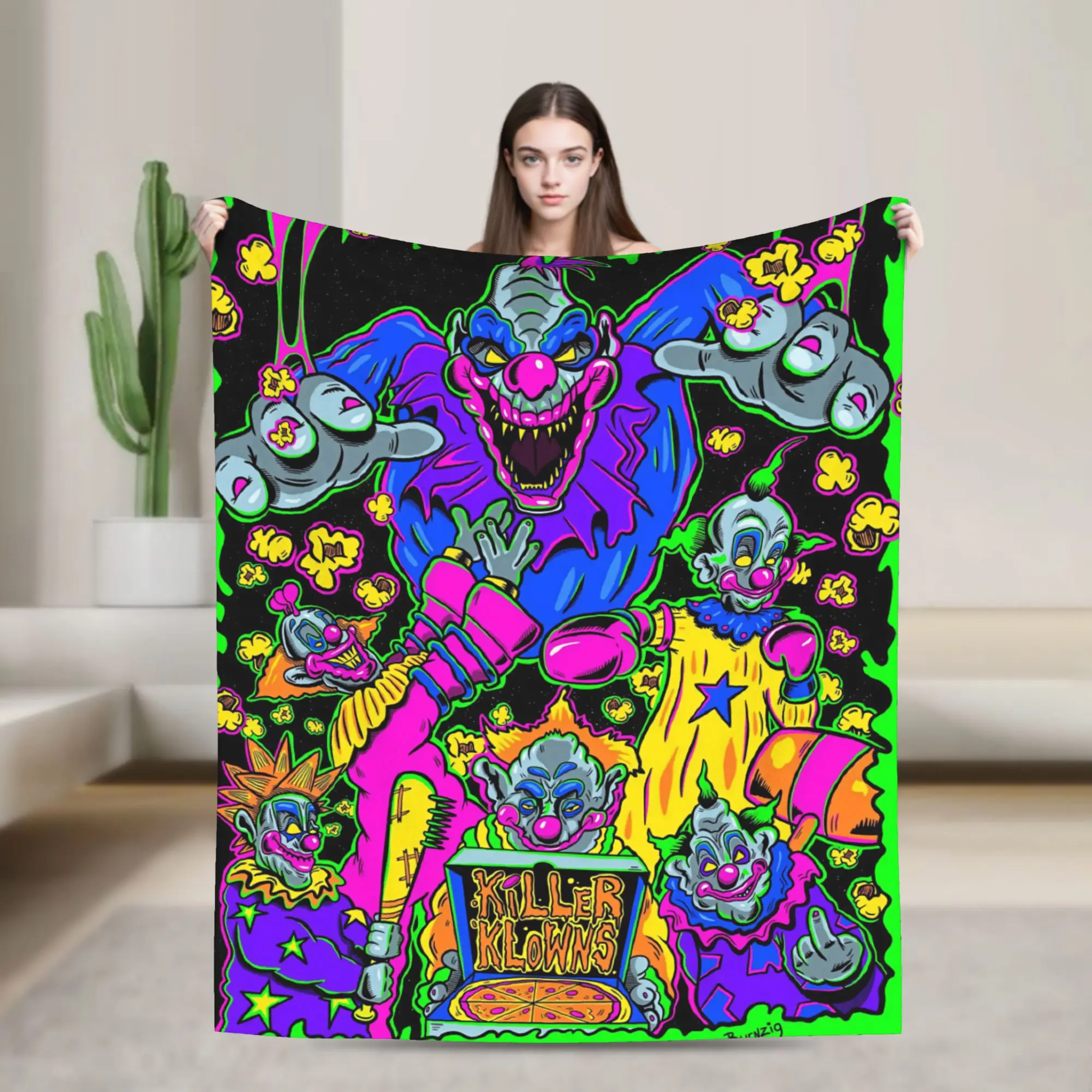 Warm Blanket Decorative Killer Klowns From Outer Space Wax Throw Blanket  Flannel Bedspread For Outdoor Fluffy Sofa Bed Cover