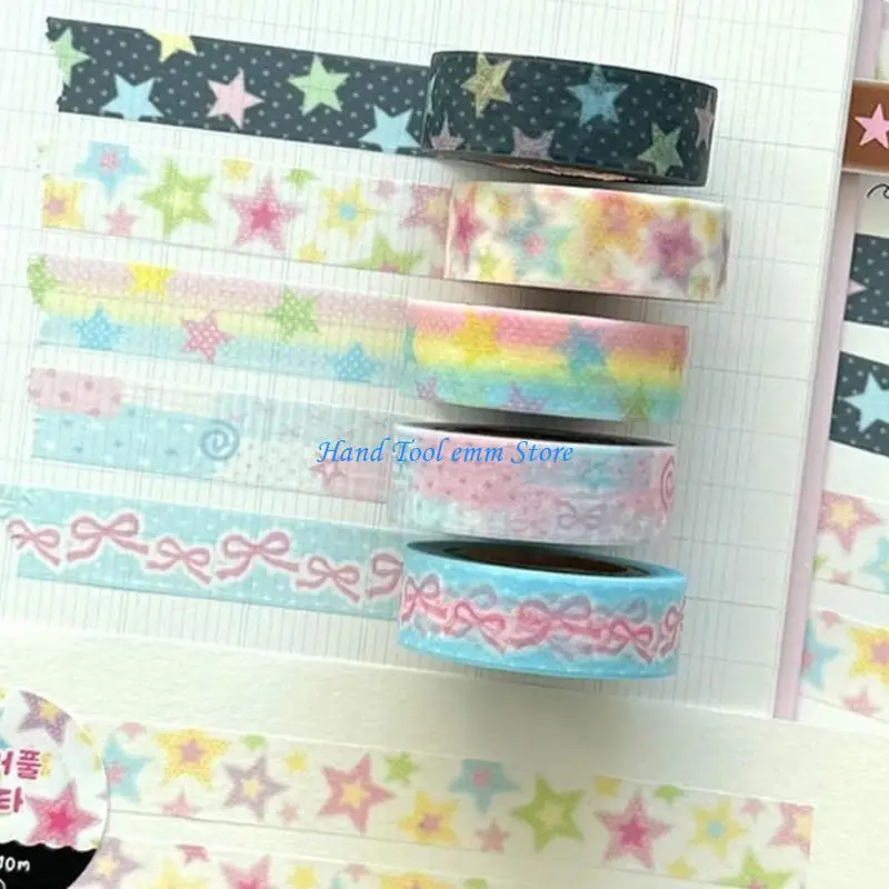 H37F Star Scrapbooking Tape Background Decorative Tape Aesthetic Masking Tape for Scrapbooking Journal Photo Album Wrapping