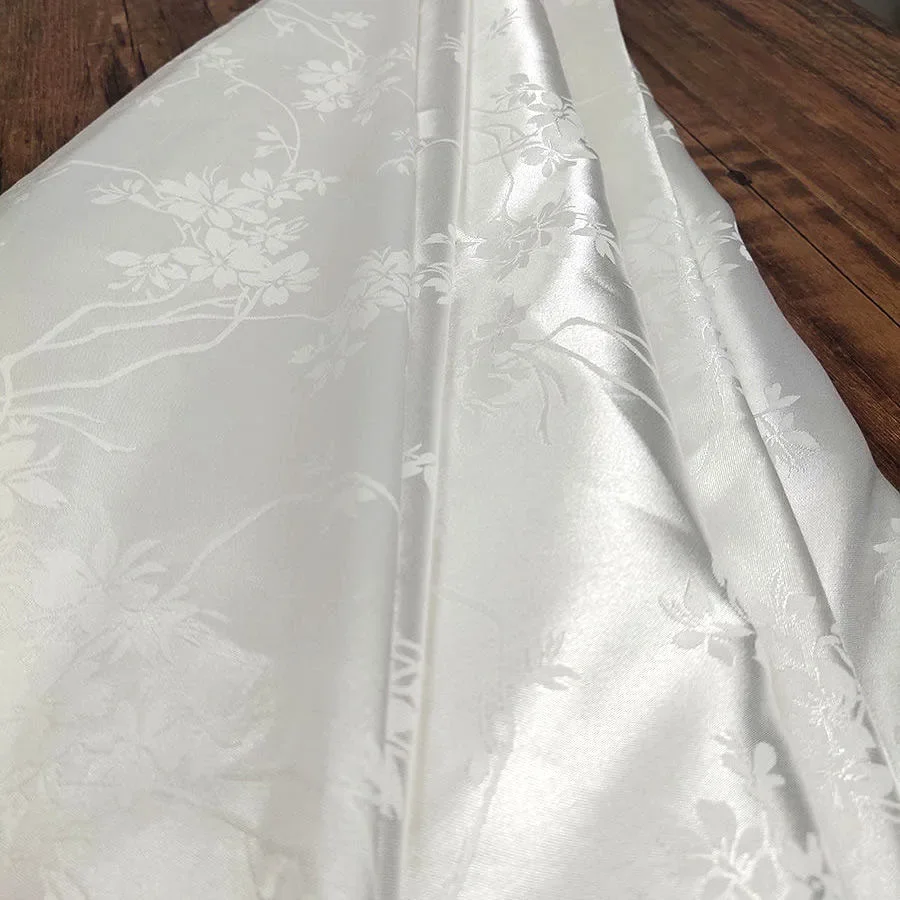 Soft Skin Friendly Jacquard Embossed Satin Silk Fabric Elegant Glossy Material Dressmaking Wedding Gown Lining Couture Sewing