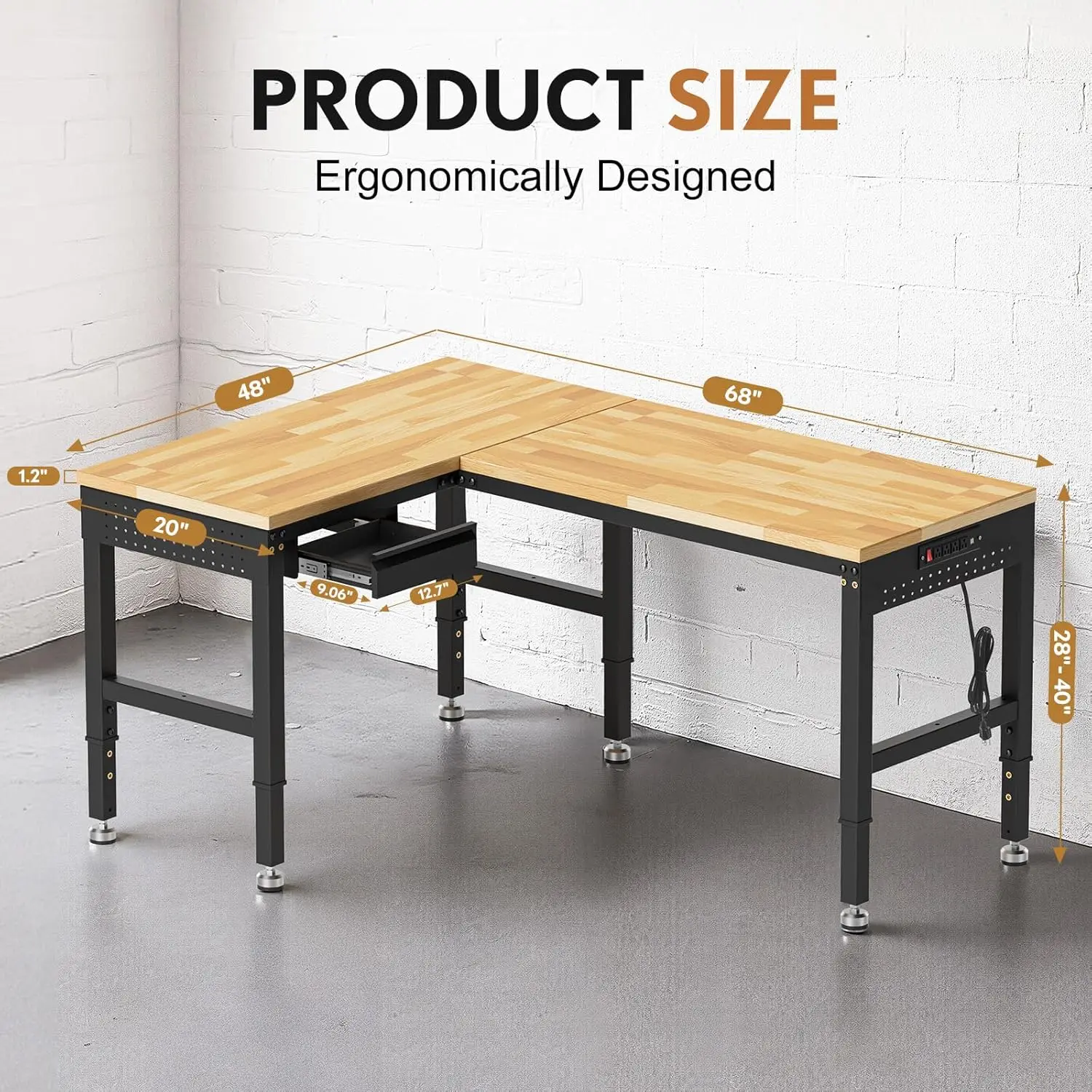 96”L-Shaped Heavy Duty Work Bench, Heights Adjustable Workbench, 5000 LBS Load Capacity, Work Benches for Garage, Customized