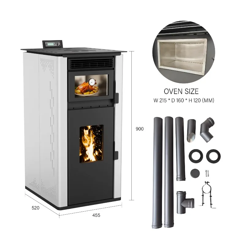 Modern Indoor Pellet Fireplace Steel Insert With Remote Control Real Flame 24 Liter Capacity 100m2 Heat Area For Living Room