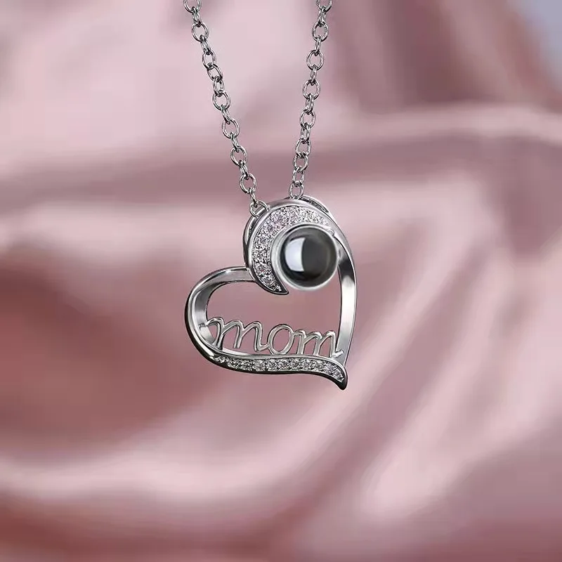 Custom Projection Necklace Personalized Picture Heart Pendant Necklace Memorial Photo Jewelry Valentines Day Gifts for Her