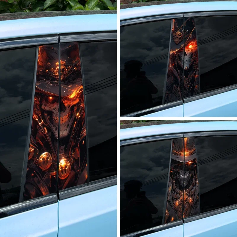 

1PC Fire Skull Car Stickers Auto B Pillar Waterproof Halloween Decoration DIY Car Doors Pillar Refit Car Styling Skeleton Decals