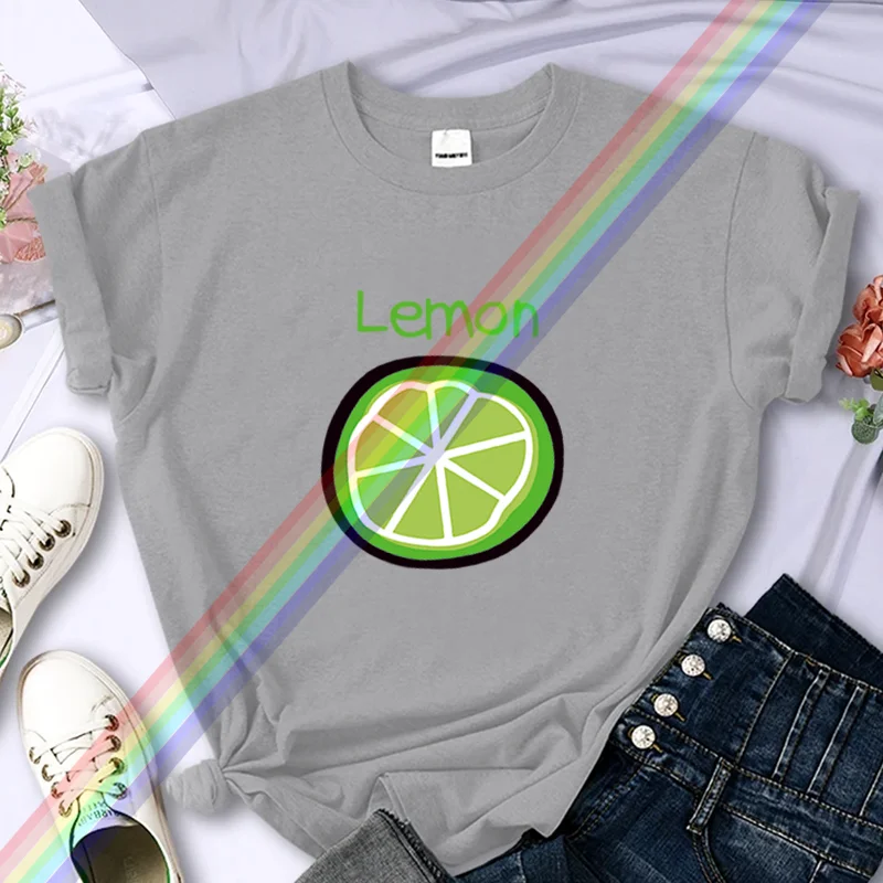For Women's Luxury  High-Quality Summer Cute Lemon Printing T-shirt 100% Cotton Casual Oversized Y2k Personality Sleeve O-neck