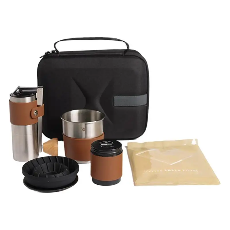 

Outdoor Hand Brewed Coffee Set Camping Portable Manual Grinding Cups Filter Cups Set Coffee Bean Grinding Machine For Camping