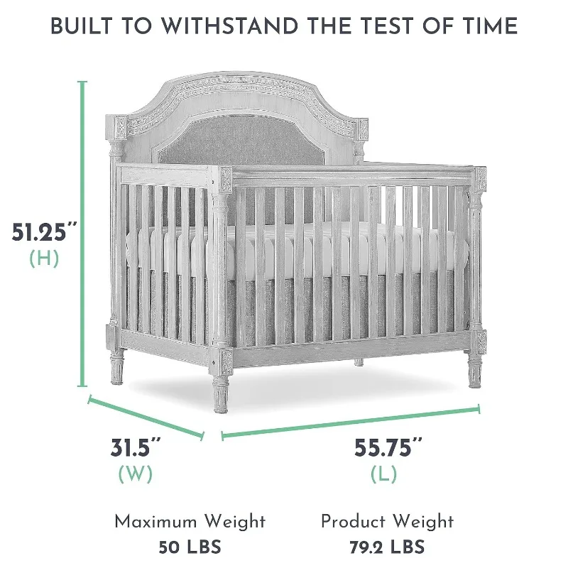 Julienne 5-In-1 Convertible Crib In Clay, Greenguard Gold Certified, Features 3 Mattress Height Settings,