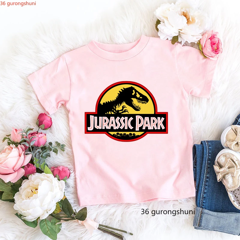 Camiseta con estampado gráfico de dinosaurio de Mundo Jurásico para niños, ropa Harajuku de manga corta, 2024