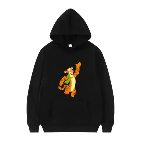 Disney Pooh Bear Tigger Pattern Woman Casual Loose Black Spring Tops Clothes Pullovers Ladies Cheap Hoodies Men Sweatshirts