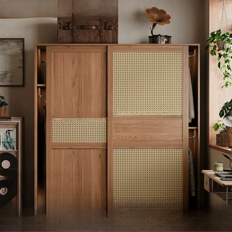 Medieval sliding door wardrobe, small household bedroom locker, sliding door large wardrobe