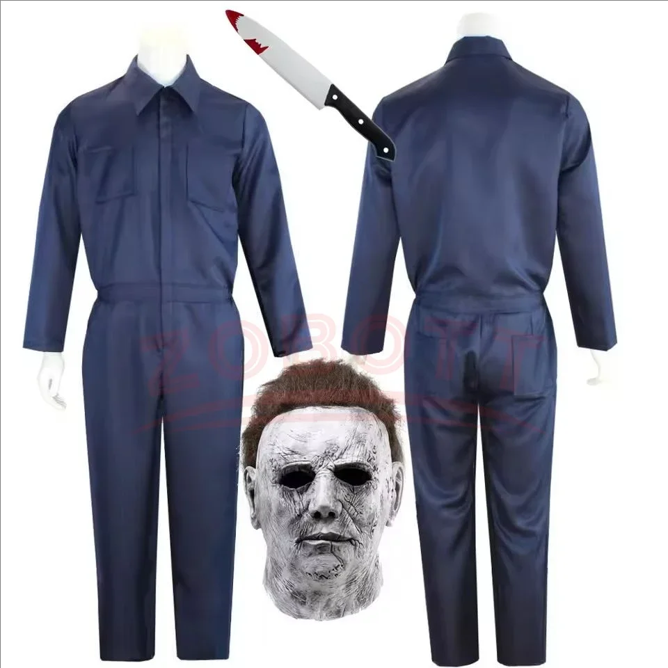 Michael Myers Cosplay Jumpsuits Man Bleach Halloween Costume Horror Mask Outfits Bodysuit Mask Knife Carnival Suit Clothing