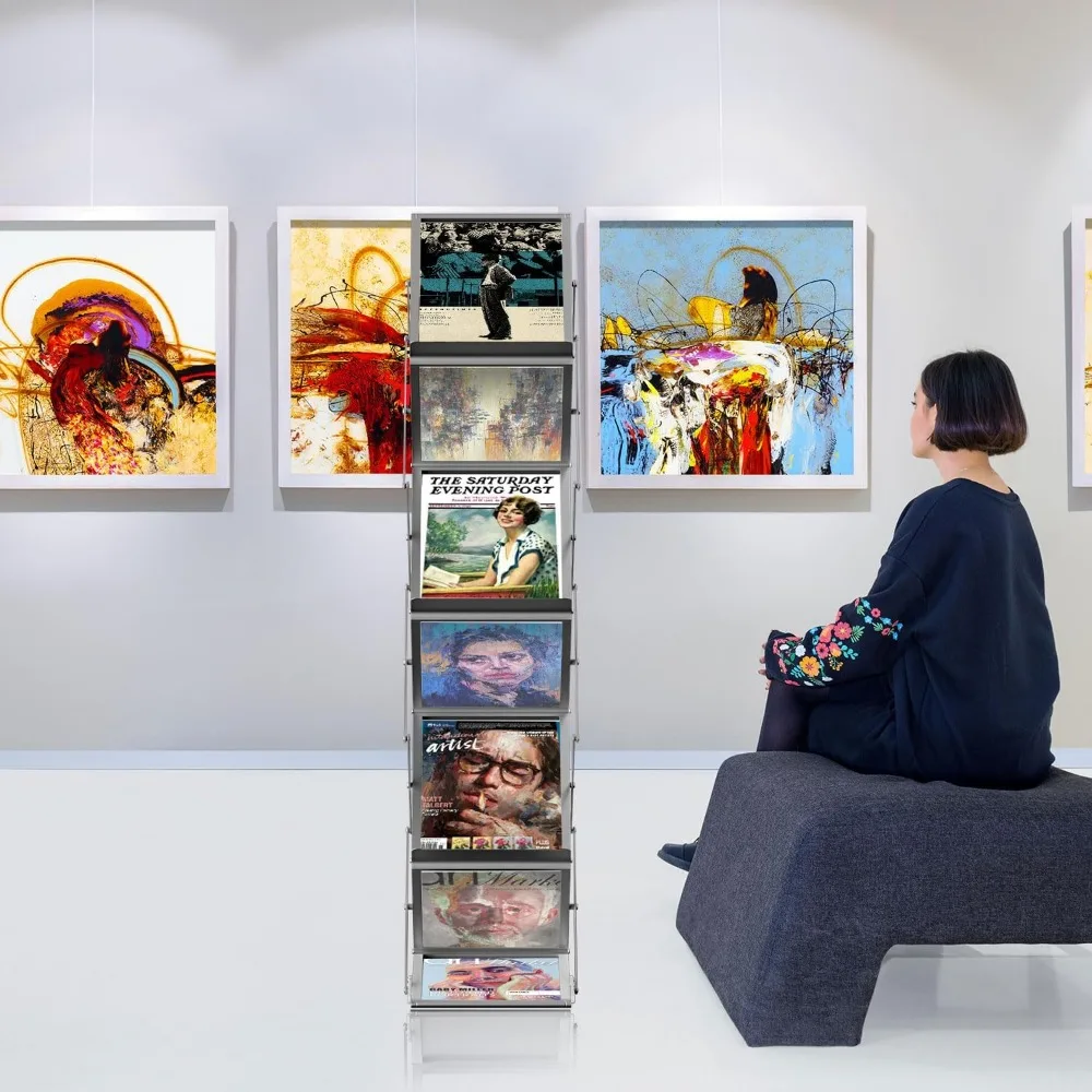 Folding Magazine Rack with 6 Pockets, Floor-Standing Exhibition Display Stand, Perfect for showcasing brochures, Magazines Racks