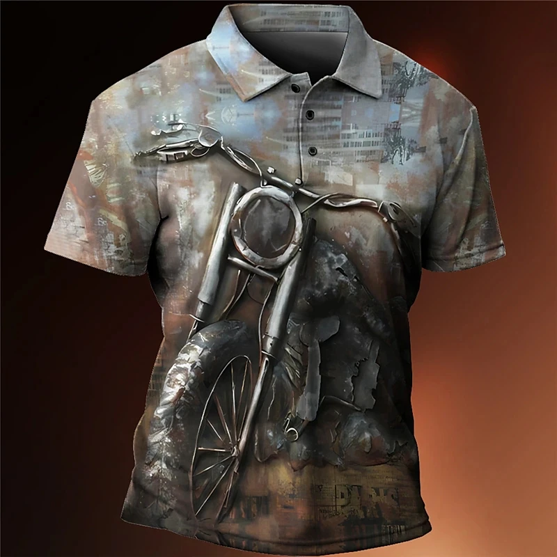 Motorcycle Polo Shirt Men 3D Car Print Short Sleeve Vintage Tops Street Ride Biker T Shirt For Mens Polo Oversized Tee Shirt Man