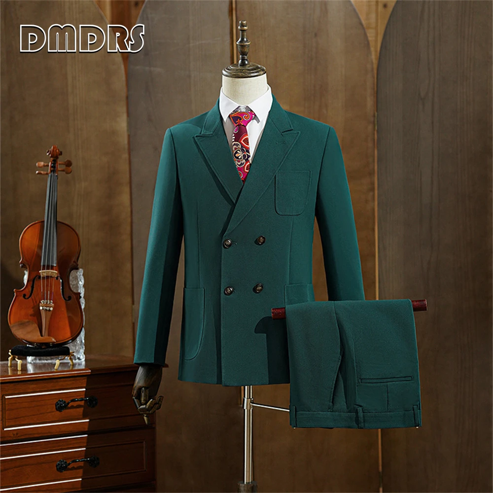 

Aqua Vintage Suit Set for Men 3 Pieces Blazer Vest Pants Set Fashion Slim Fitted Men's Formal Tuxedo Double Breasted Jacket