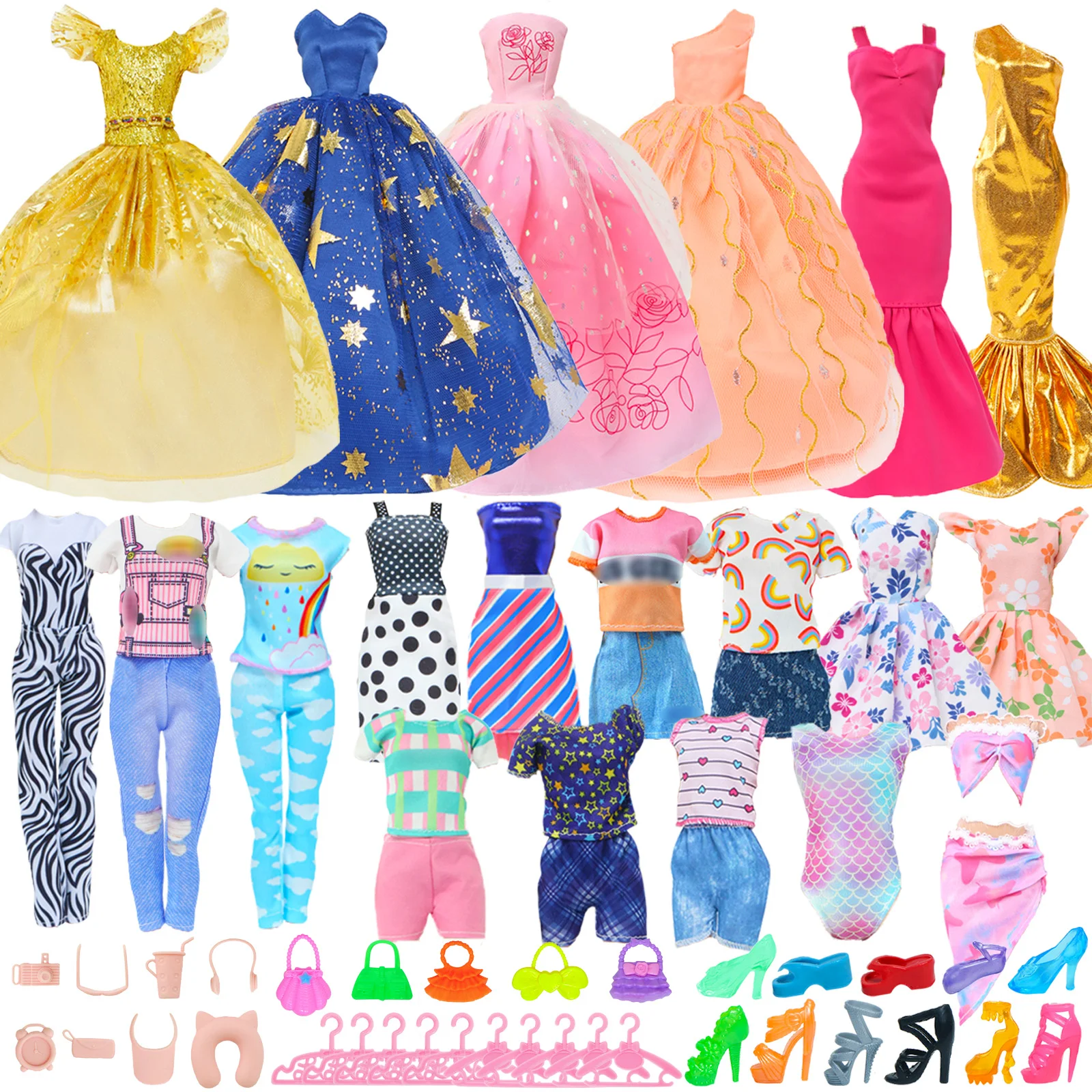 

53 Pcs Doll Clothes Accessories 11.5 Inch Doll Wedding Gown Dresses Tops Pants Outfits Swimsuit Hangers Shoes 30cm Kids Toy Gift