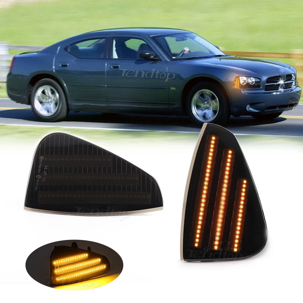 Car Turn Signal with 3 Rows LED Strips Amber Front Side Marker Light For Dodge Charger 2006 2007 2008 2009 2010