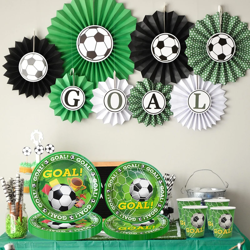 Green Football Birthday Disposable Tableware Set Soccer Paper Plate Cups Napkins For Kids Birthday Sport Party Decor Baby Shower