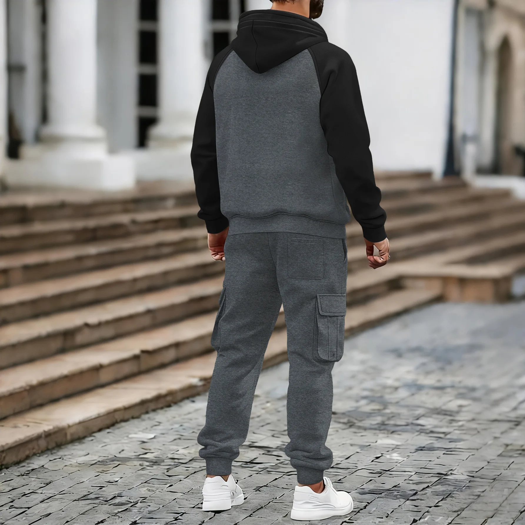 Herren Amerikanischer Oversize-Anzug mit Samtfutter Zweiteiliger Anzug mit Mehreren Taschen Arbeitskleidung Locker Sitzender Langarm-Oberteil und Hose Lässige Outdoor-Bekleidung – Detail 9