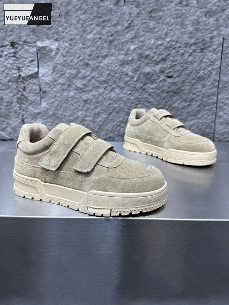 

Casual Men Versatile Skateboard Shoes Suede Hook Loop Comfortable Thick Platform Round Toe Fashion Male Breathable Walking Shoes
