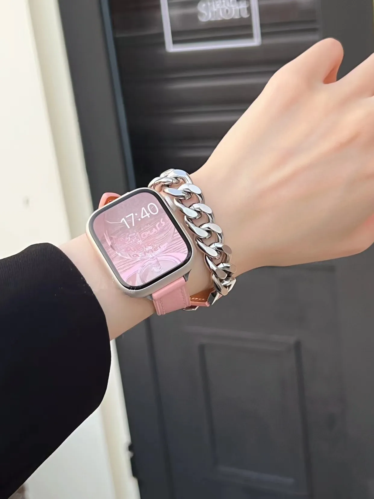 Pulseira de Couro Double Tour para Apple Watch, Correia de Metal para iWatch, Acessórios em Corrente, 40mm, 44mm, 49mm, SE8, 7, 6, 5, 4, 3, 38mm, 42 milímetros, 41 milímetros, 45 milímetros