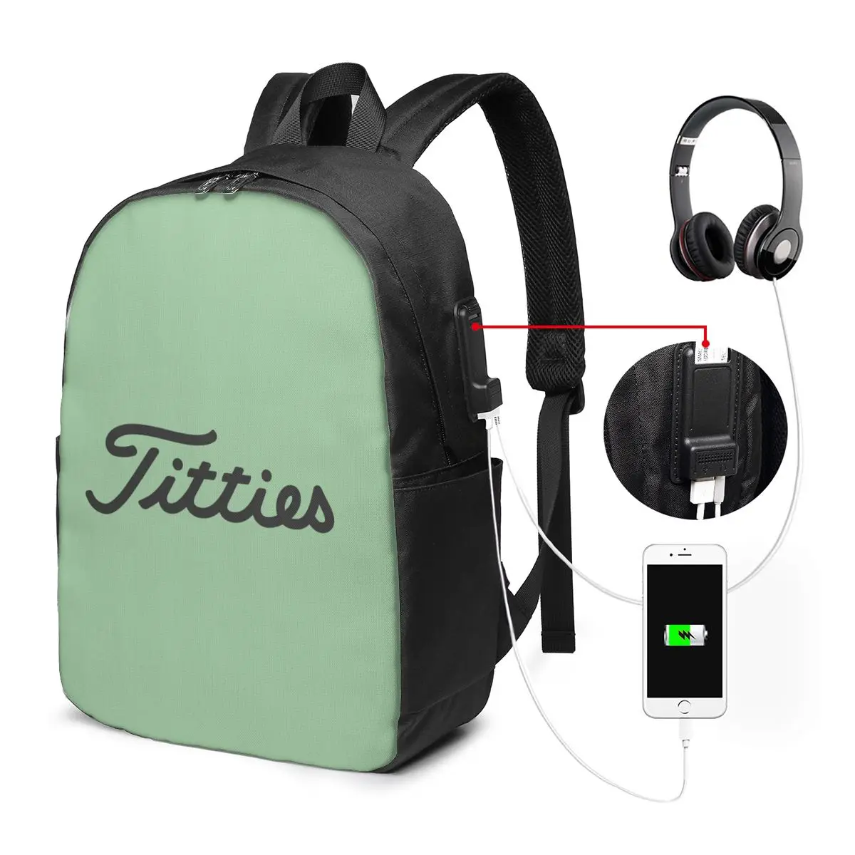 Titties Golf Ball Backpack Travel Notebook Bag Computer College Student School Bag Laptop Shoulder Bags for Men Women