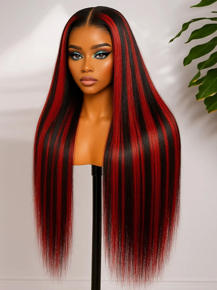 قبل قطع 5x5 شعر مستعار بدون صمغ شعر الإنسان العظام مستقيم بورجوندي 1B 99J تسليط الضوء على 30 بوصة أسود أحمر الباروكات لملابس النساء السود والذهاب