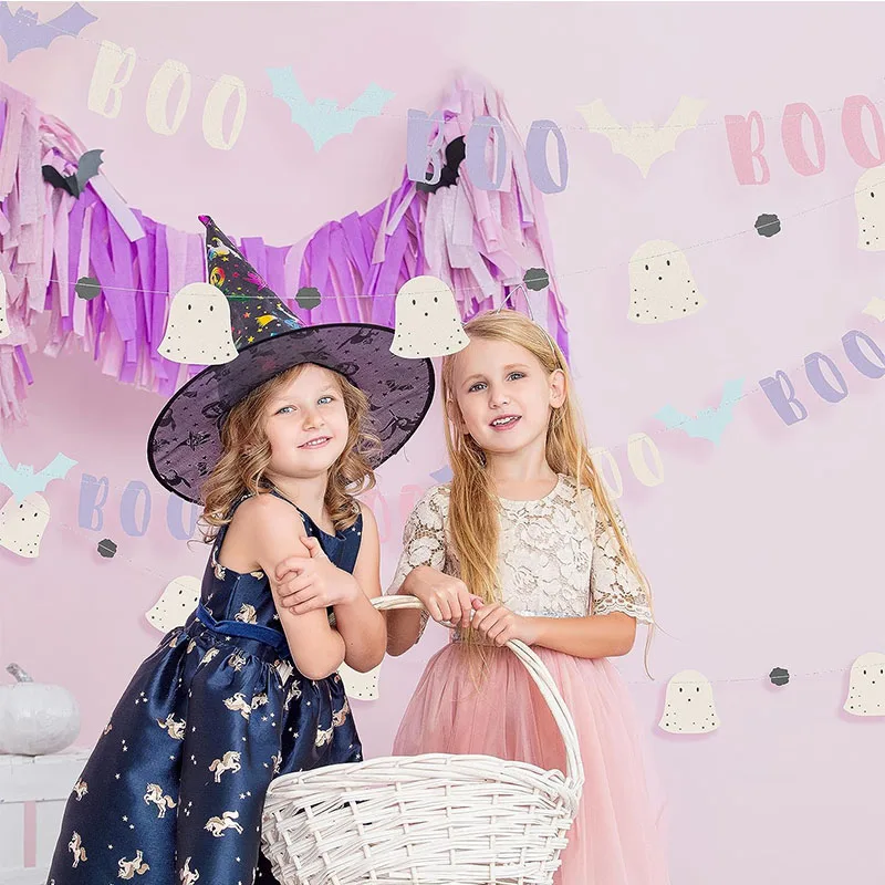 

Pink Purple Halloween Party Bat Boo Ghost Garlands Decorations Cute Boo Banner Hanging Candy Bar Kids Birthday Party Supplies