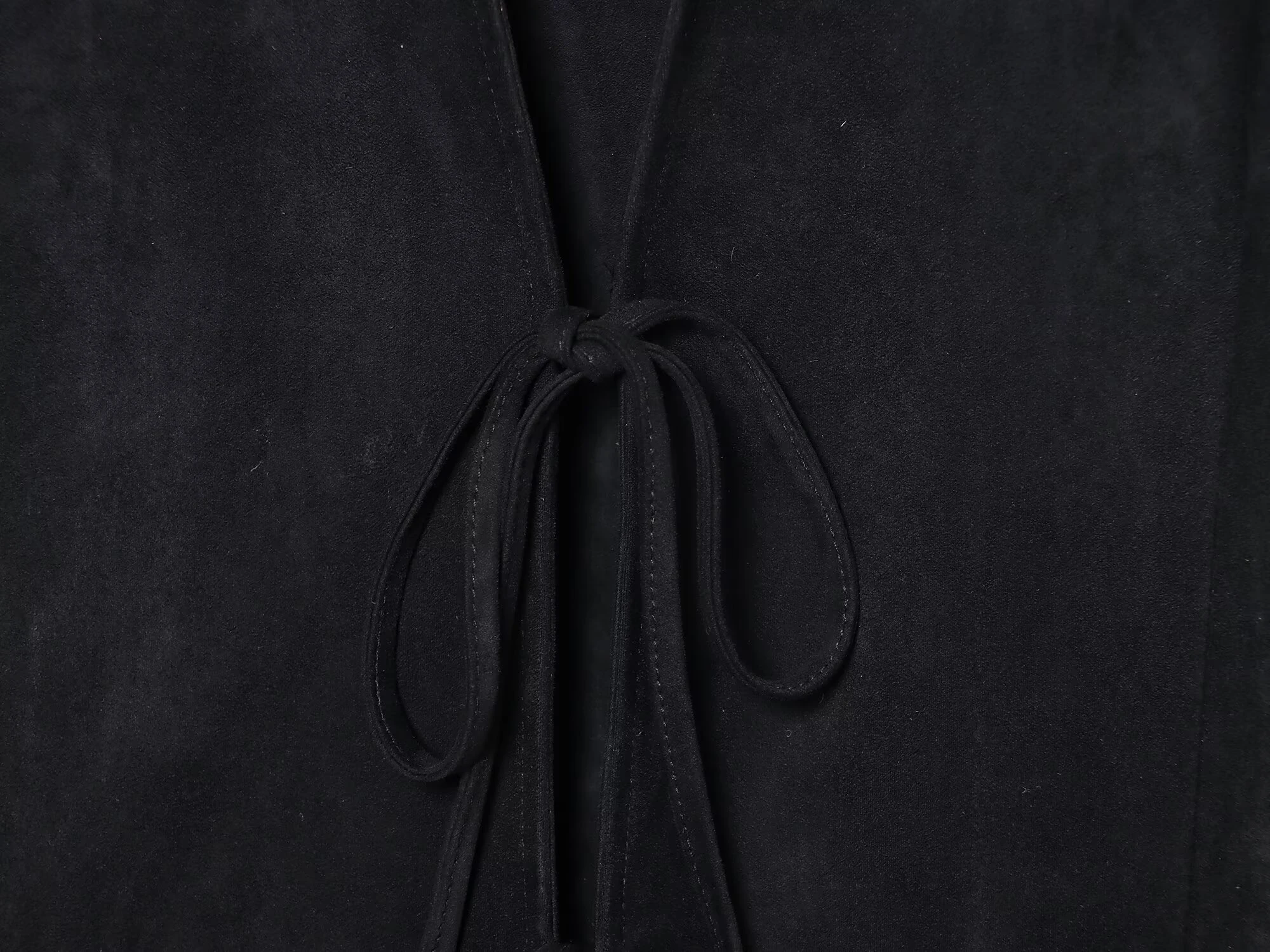 DEEABAE European and American Winter New Product Women's Sexy Style V-neck Strap Waist Collection Suede Effect Strap up Shirt