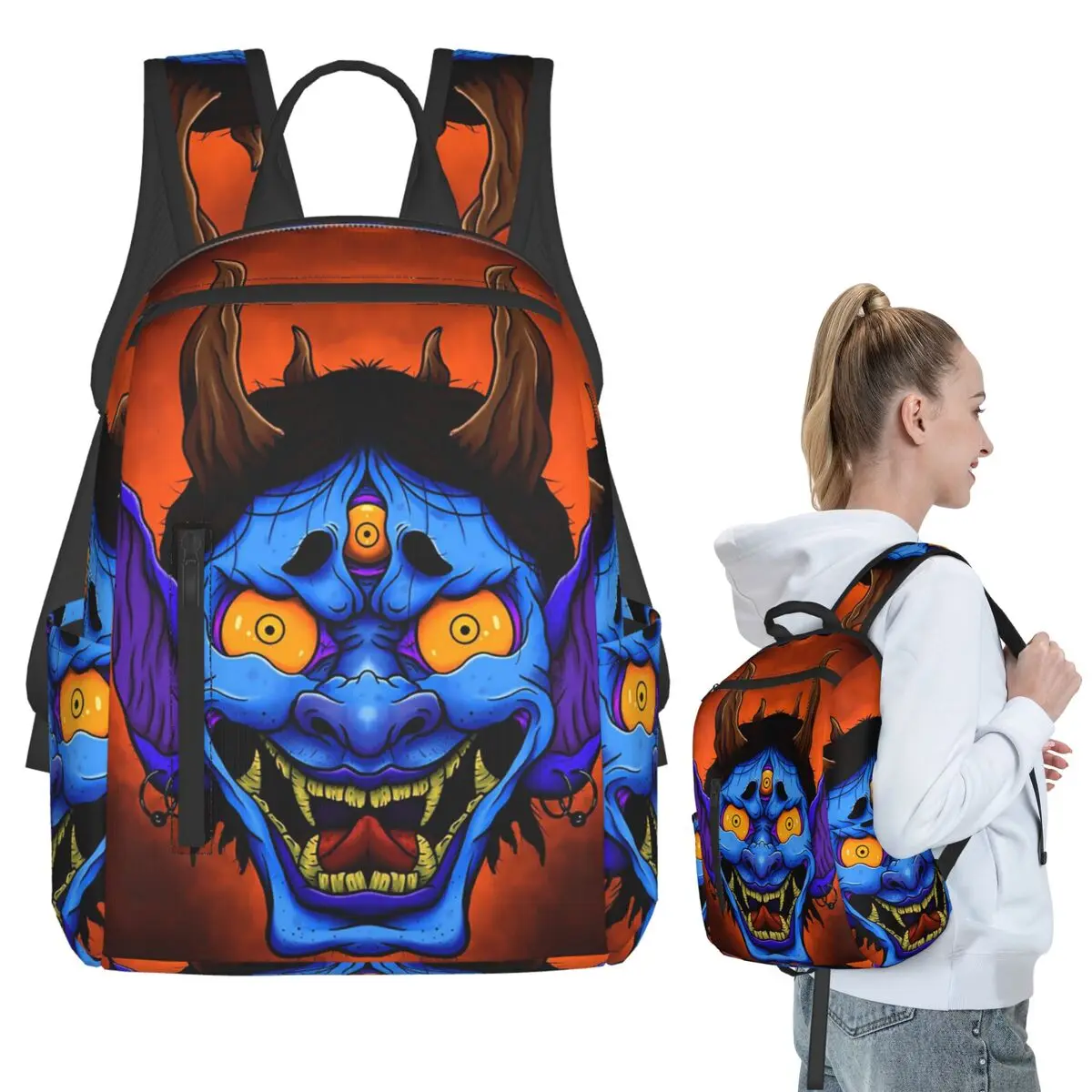 Oni Demon Gaiter Japanese Samurai Ronin Face Backpack Student BookBag Boys Girls School Bag Computer Shoulder Bags Men Women