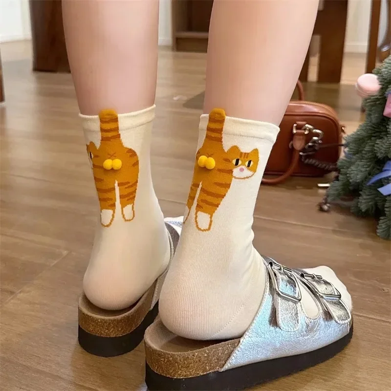 2/3/5 Paar niedliche Baumwollsocken mit Cartoon-Katzenmotiven, Paarsocken für Damen und Herren, lustige Katzensocken, Kawaii-Stricksocken, originelles Weihnachtsgeschenk – Detail 13