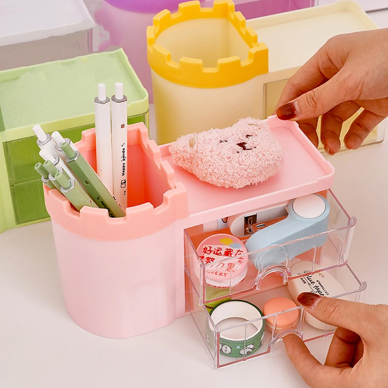 多用途文具化粧品収納ボックスデスクトップオーガナイザーペンホルダー引き出しタイプ複数のコンパートメント防塵棚