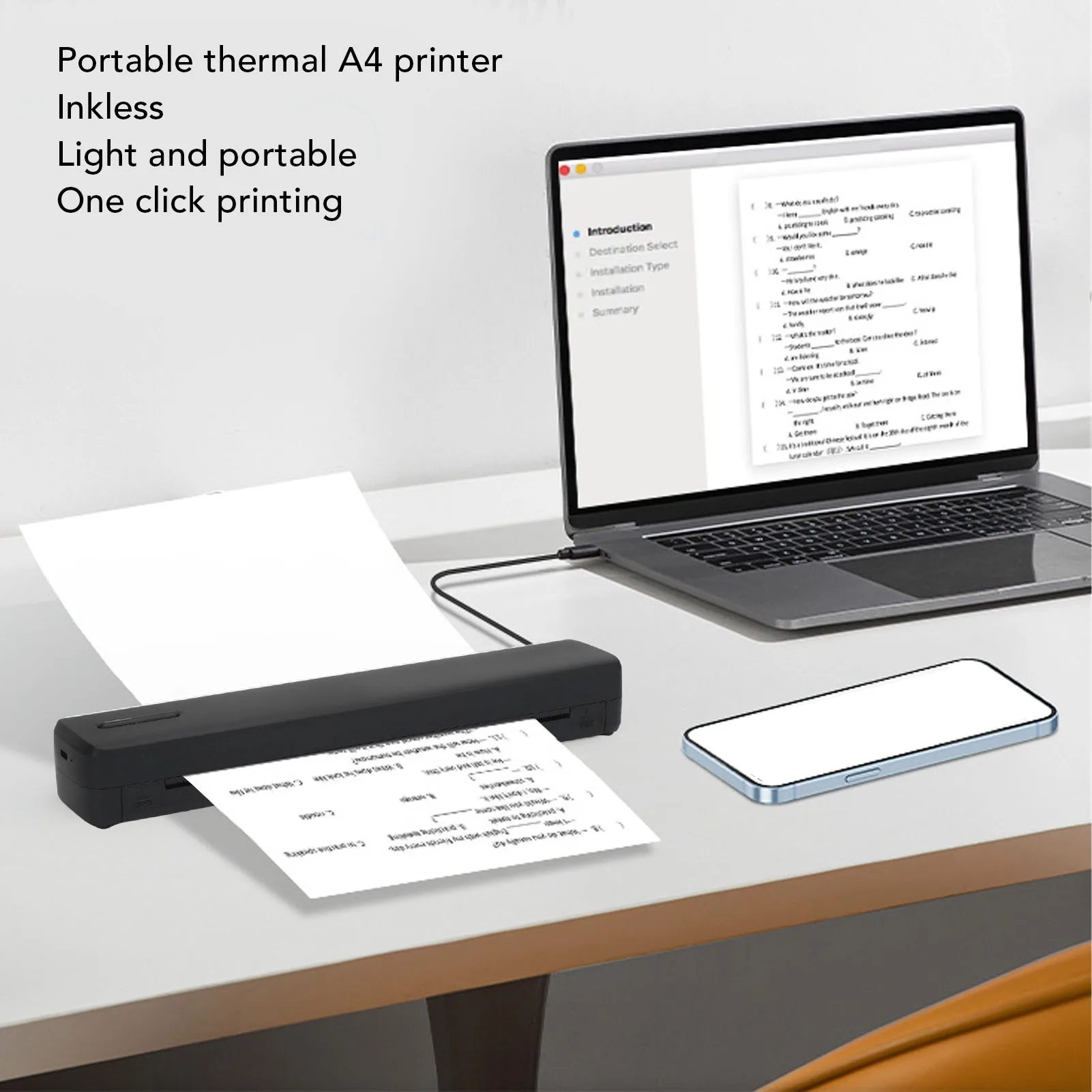 C80 Portable Thermal Printer Mini Wireless for Travel 203DPI Inkless Label Printing Support 8.5inx11in US Letter A4 A5 Size