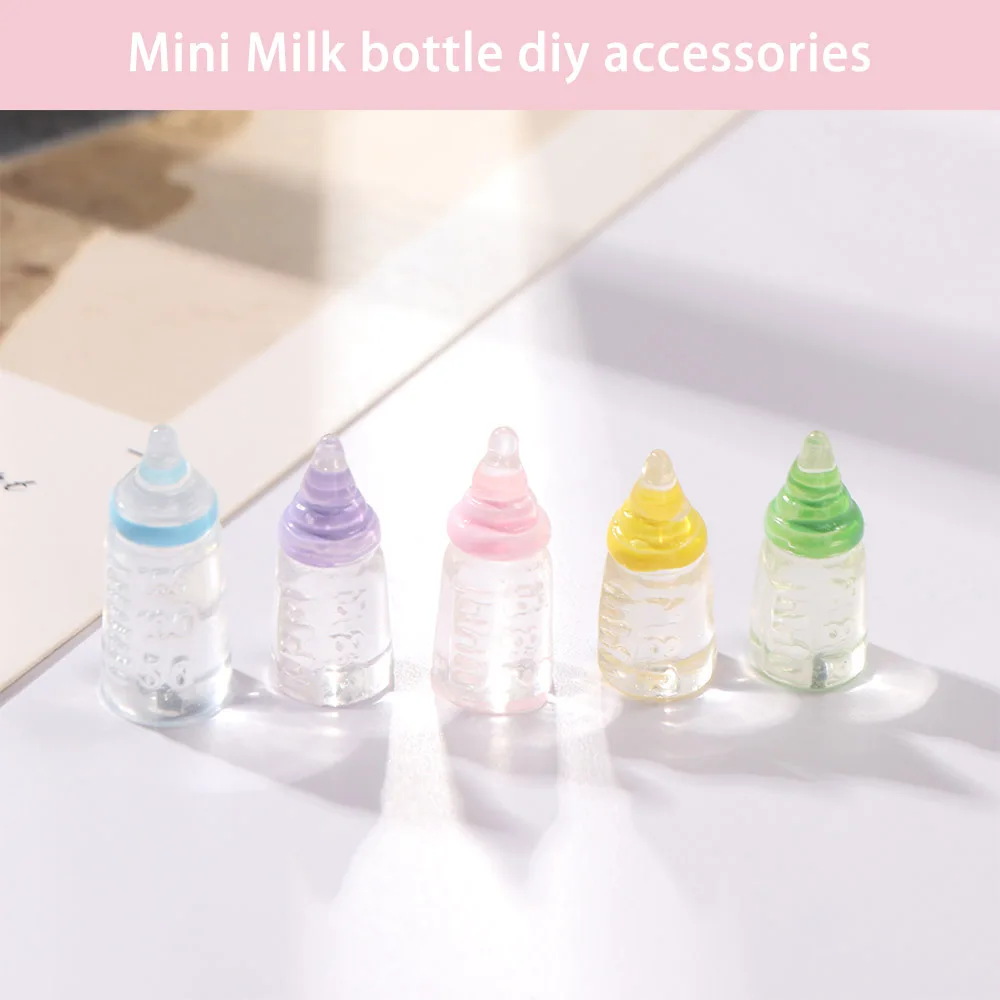 5pcs Baby Bottle Model Simulation Mini Milk Bottle Colorful Resin DIY Mini Pacifier Bottle Cute Mini Feeding Bottles