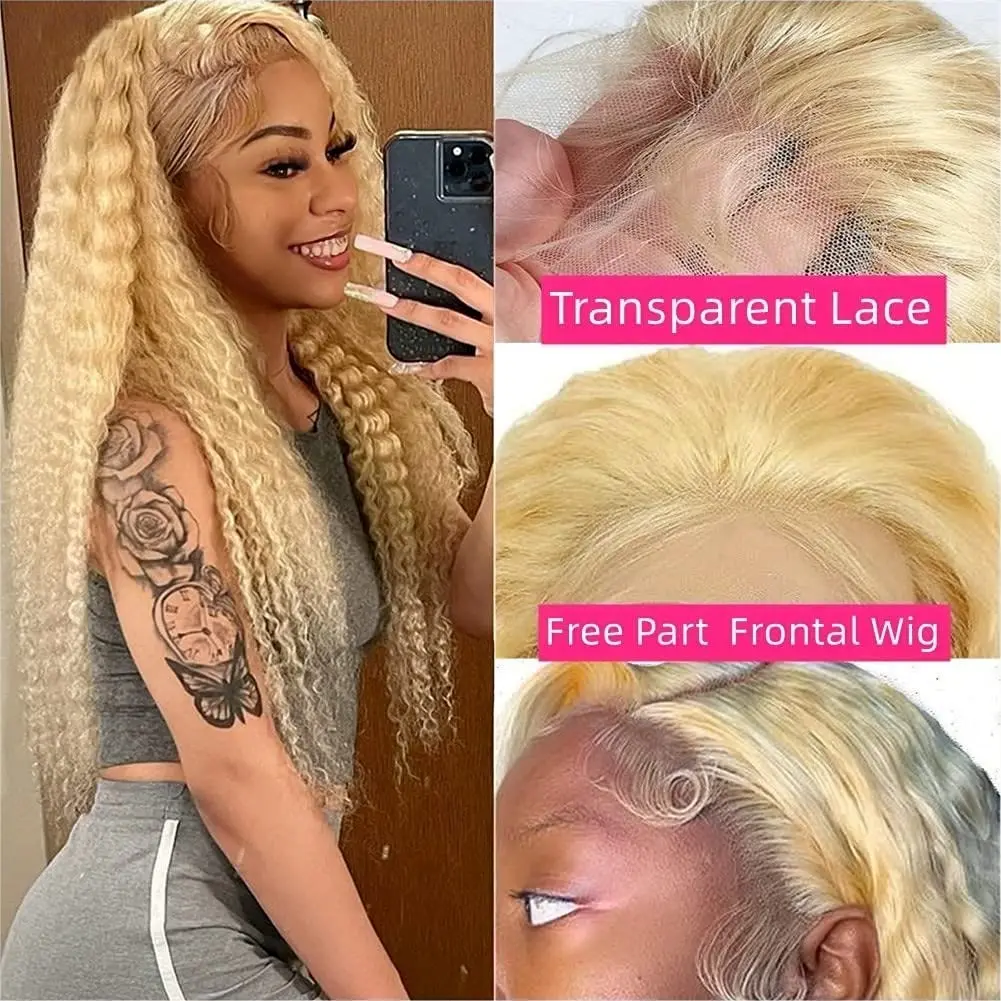 613 Honey Blonde 13x6 HD Lace Frontal Wig Human Hair Curly 30 inch Deep Wave Brazilian Colored 13x4 Lace Front Wigs For Women