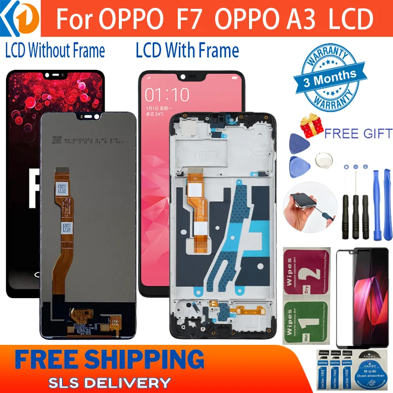 Оригинальный ЖК-экран для OPPO F7 CPH1819 CPH1821/OPPO A3 PADT00 PADM00 с рамкой