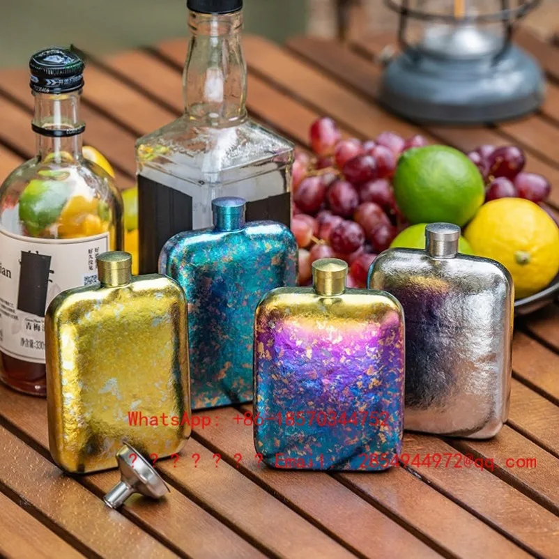 Camping, Colorful Titanium Wine Pot, Titanium Water Bottle, Ultra Lightweight, Portable Pocket Wine Whiskey Colored Bottle