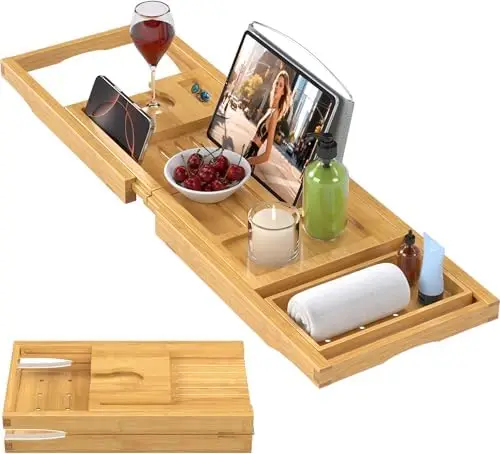 

Складной бамбуковый поднос-органайзер для ванны – раскладной столик для ванны для пар, идеальный подарок на День матери, дни рождения и новоселье