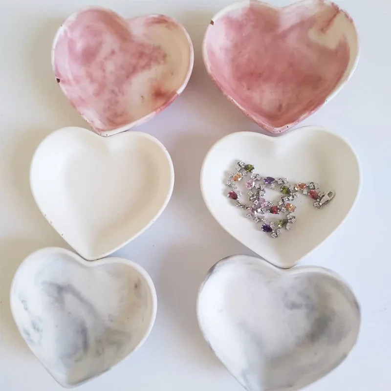 Ring Display Tray Epoxy Resin Mold Ring Holder Storage Plate Silicone Mold Heart Shape Square Round Jewelry Dish Plaster Mold