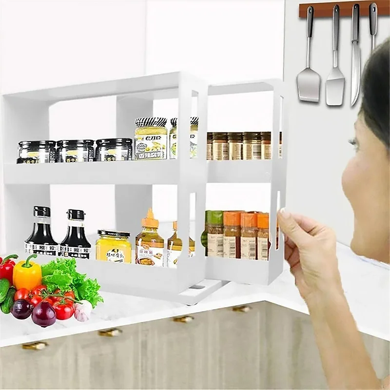 Spice Organizer Rack Multi-function Rotating Storage Shelf Slide Spice Organizer Cabinet Cupboard Organizer Kitchen Storage Rack