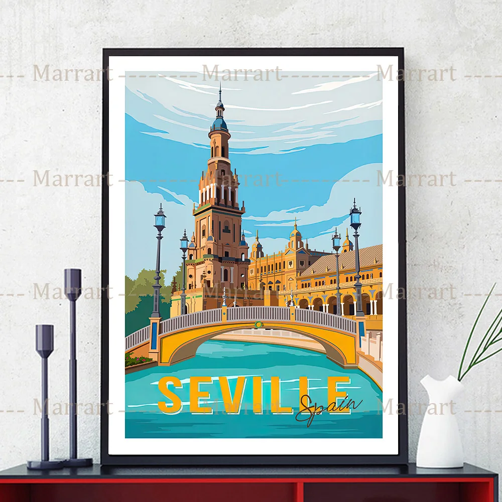 Canvas Print Stad Landschap Illustratie Abstracte Kunst Poster Print Algarve,San Sebastian,St Tropez,Malta,Bilbao,Vintage Muurkunst