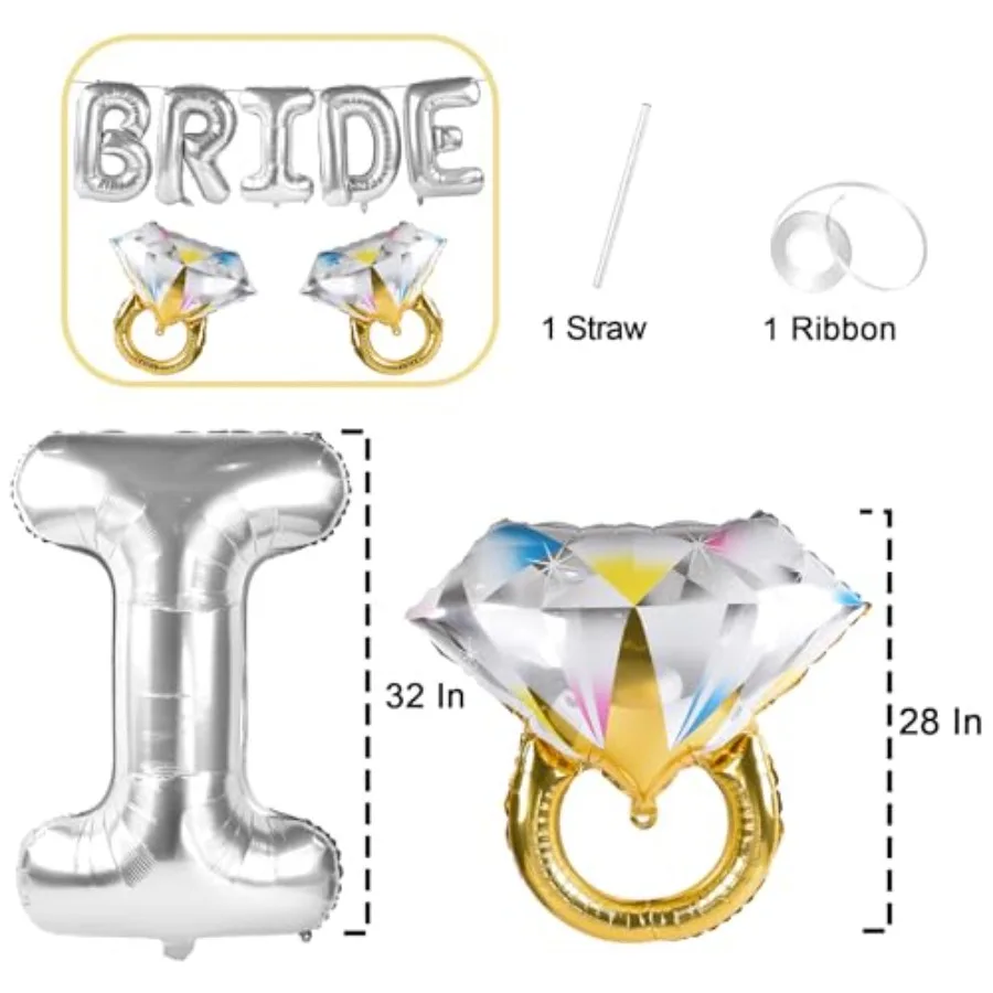 Grands ballons de mariée en argent avec 2 anneaux, décorations pour fête prénuptiale, enterrement de vie de jeune fille, fiançailles, argent