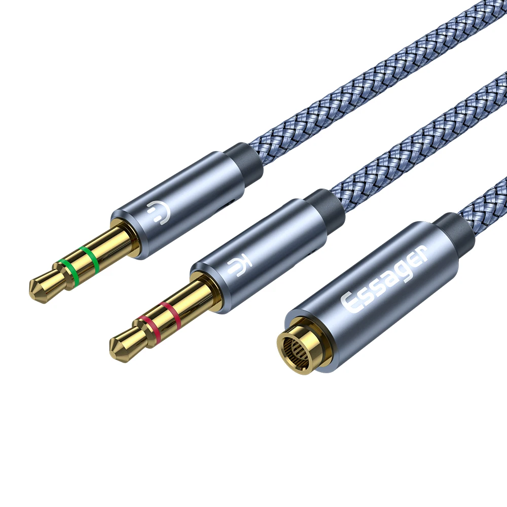 Essager hoofdtelefoon audio splitter 3,5 mm vrouwelijk naar 2, 3,5 mm jack mannelijk aux-kabel voor computerluidspreker microfoon Y splitter naar pc-adapter
