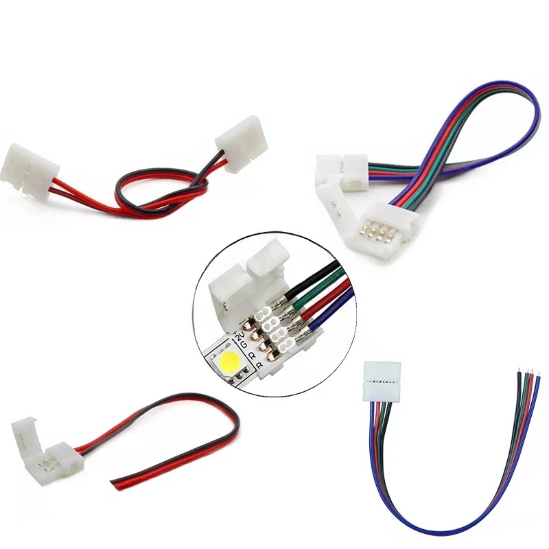 2pin 3pin 4pin 5pin 6pin złącze LED podwójny kabel złącze na zatrzask 8mm 10mm 12mm do 3528 5050 RGB RGBW pasek LED rgbct