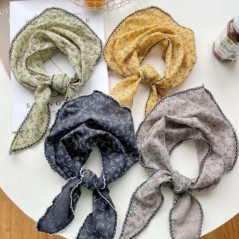 

Vintage Cotton-Linen Bandana Scarf Women's Spring Summer Lightweight Neckerchief Fashion Triangle Shawl Accessory