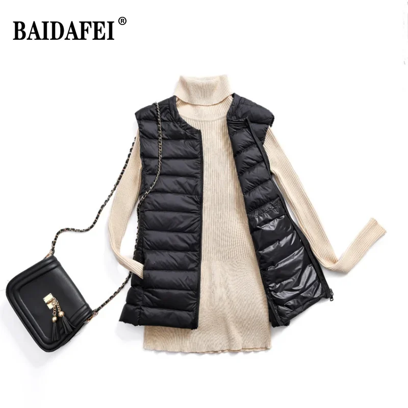 Oversized 5XL 6XL 7XL Female O-Neck Casual Down Vest Coats Women Autumn Winter Ultralight Thin Packable Down Sleeveless Jacket