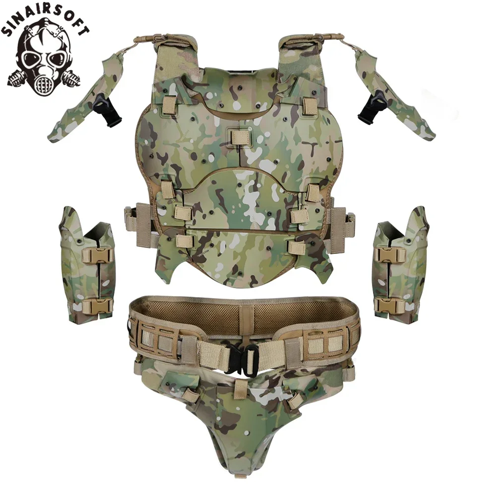 Tactical Armor With Protective Vest Elbow Breastplate Crotch Waist Seal Adjustable Waist Removable Armor for Airsoft Paintball